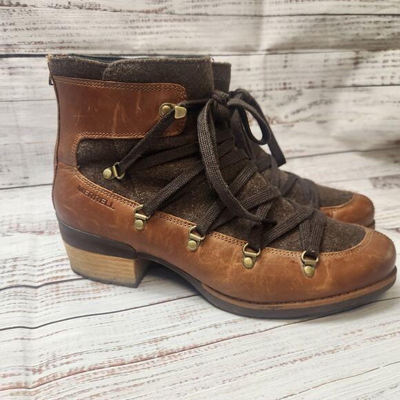 Merrell Shiloh II Women's 11 Brown Felted Wool Leather Boots - J004418 Steampunk - Picture 4 of 14